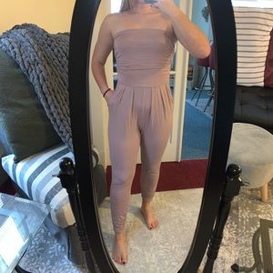 Strapless light purple jumpsuit. Extremely comfortable and stretchy.